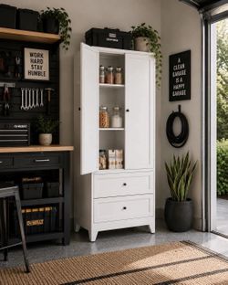 72" Metal Storage Cabinet with Glass Doors and 5 Shelves, Kitchen Pantry Cabinet,Freestanding J-5