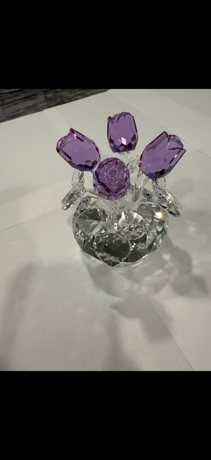 H&D HYALINE & DORA Handcraft Crystal Purple Rose Flower Figurine with Crystal