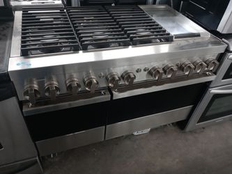 Jenn-Air 48" stainless steel 6-burner dual-fuel double-oven slide-in range - Free delivery