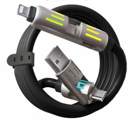 240W 4-in-1 Multi USB Charging Cable with LED Indicator, Fast Charging & Data Sync