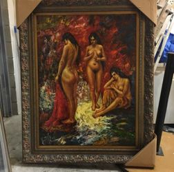 Large Italian Painting with framed