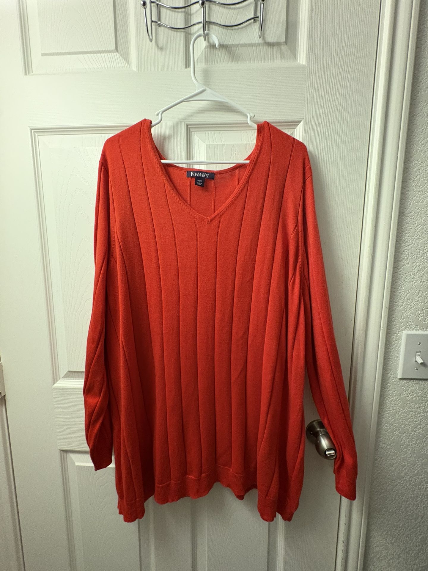 3X (30/32) Women’s Plus Size Red Sweater With Vertical Pattern