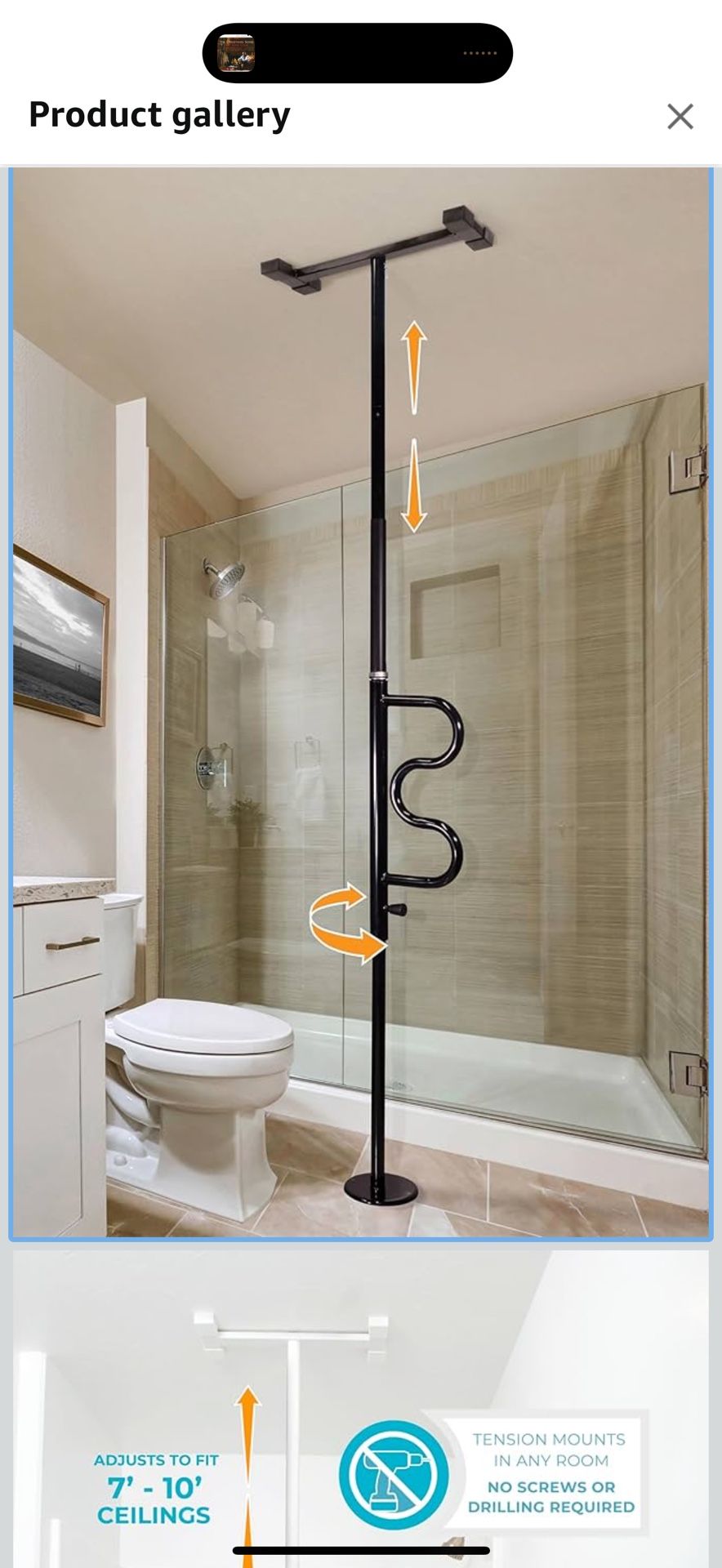 Security Pole Curve Grab Bar For Shower