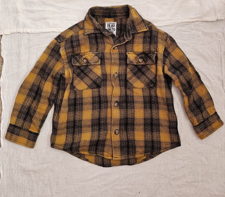 Next Direct Plaid Mustard And Black Button-down Shirt. Toddler Boys Size 3 Years.
