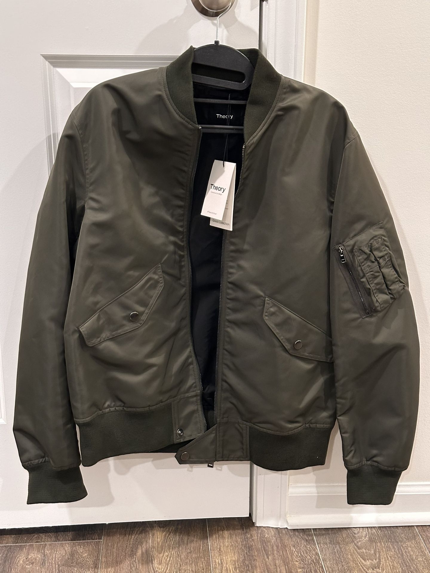 Theory Men’s Flight Bomber Jacket, Brand New, Medium, Dark Olive