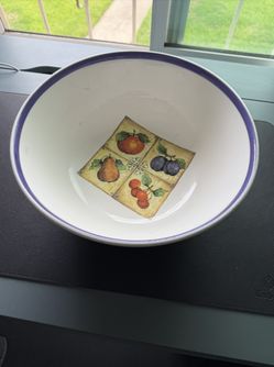  Very  Large  5” X 12” Kitchen Fruit Bowl. Deep and Wide. White & Blue. Made in Italy