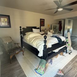 Platform Bed frame queen pottery barn black (with Box Spring)