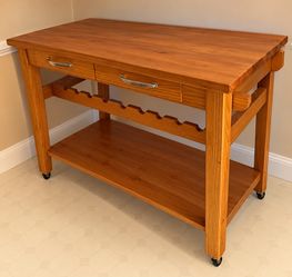 Wood Kitchen Island Cart with Wine Rack