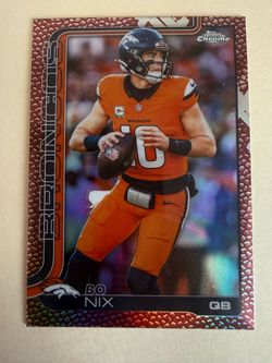 2025 Topps Chrome Bo Nix Football Leather Refractor #88 Broncos Rookie Card