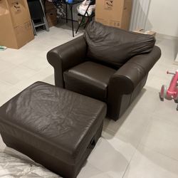Brown Leather Chair & Ottoman 