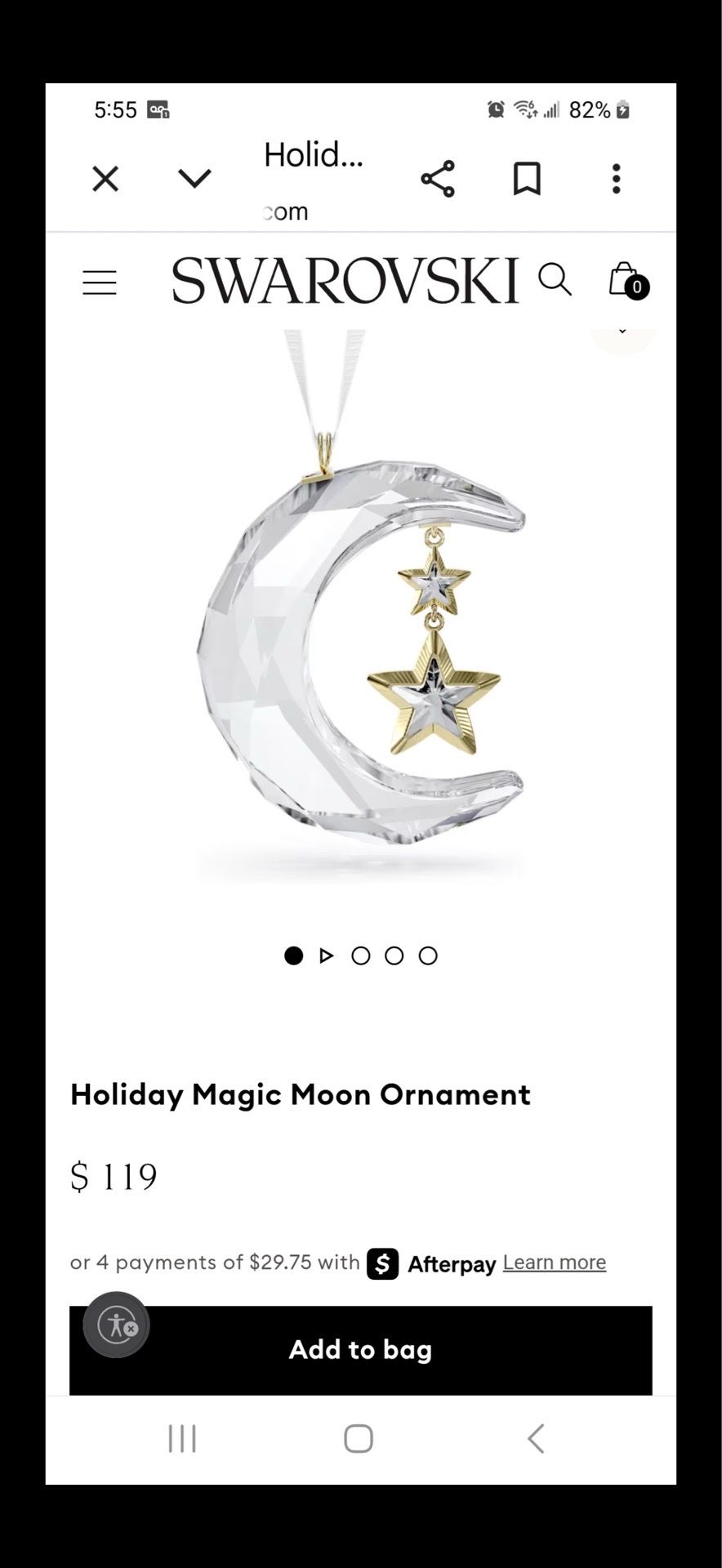 New Swarovski Holiday Magic Moon Holiday Ornament