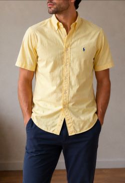 Ralph Lauren Classic Fit Button-Down Shirt – Men's XL – Yellow Short Sleeve