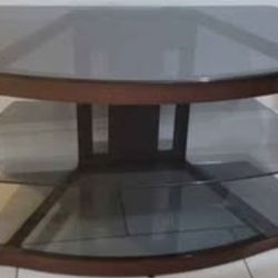 Glass and wood TV Table w 3 shelves