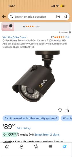 Q-See Home Security Add-On Camera, 720P Analog HD Add-On Bullet Security Camera, Night Vision, Indoor and Outdoor, Black (QTH7211B)