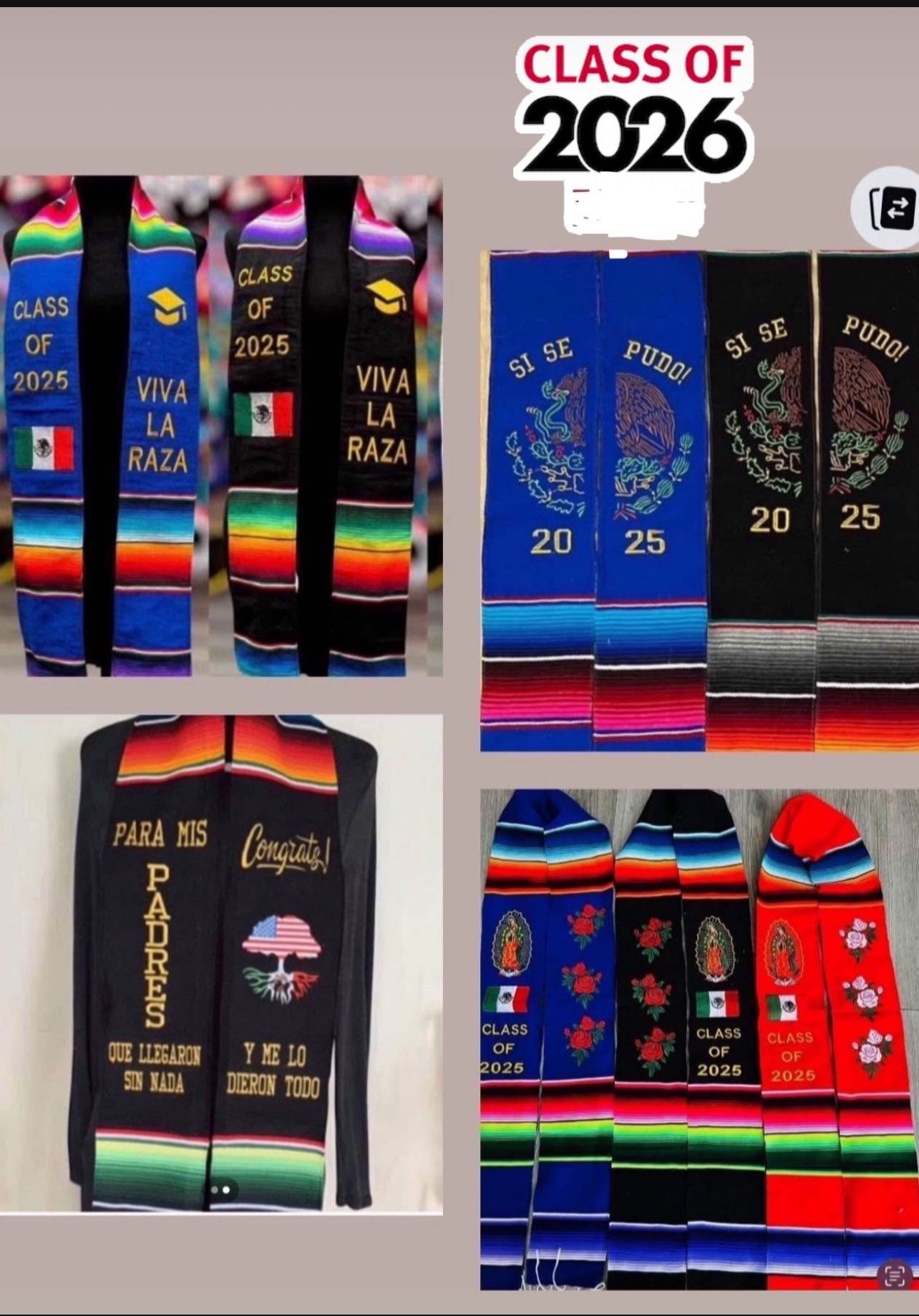 Graduation Stoles-Large Variety of Designs - Estolas De Gradación - Gran Variedad