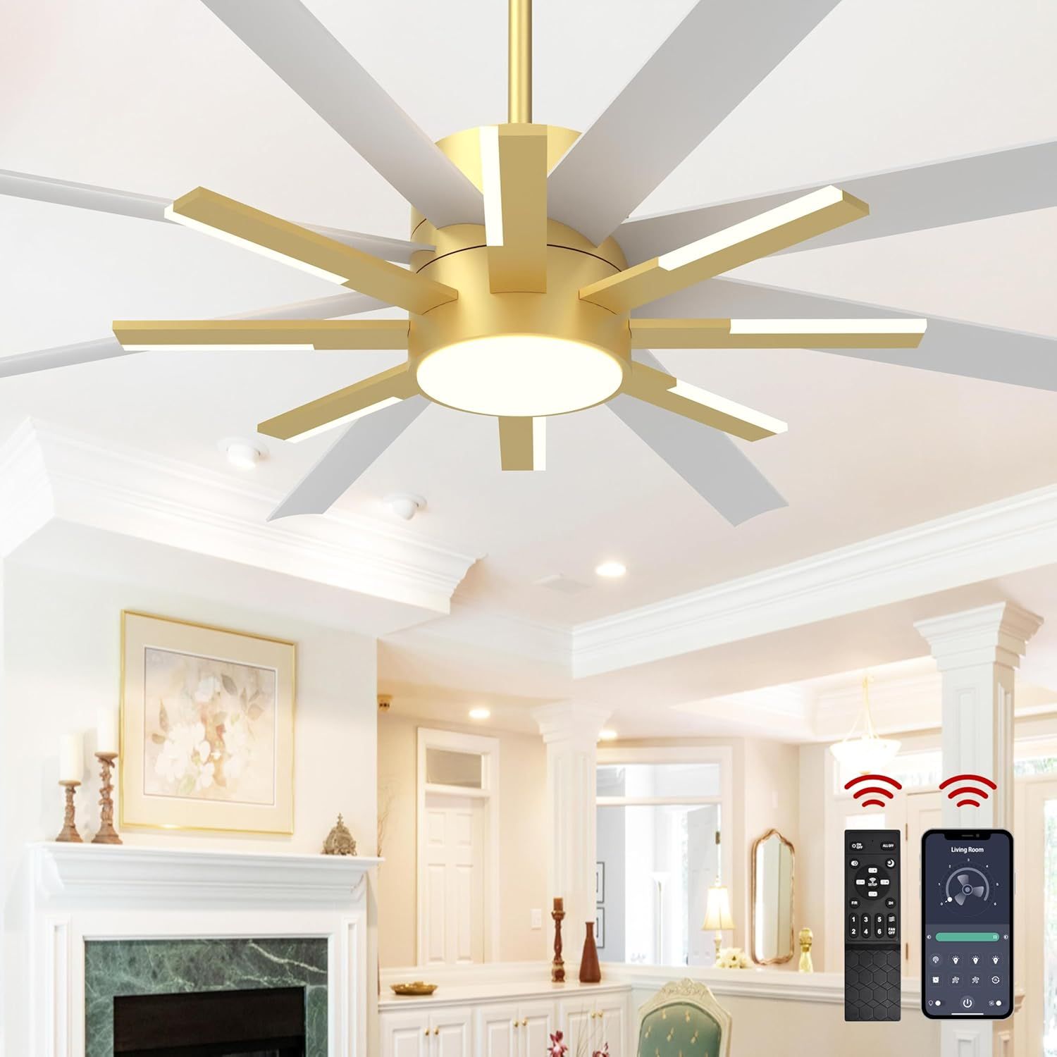 72 inch Large Ceiling Fans with Lights and Remote,Indoor/Outdoor Modern Ceiling Fan f