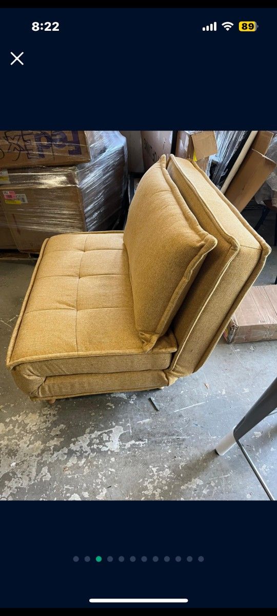 Cozy 1 Piece Yellow Fabric Futon Chair With Wooden Legs