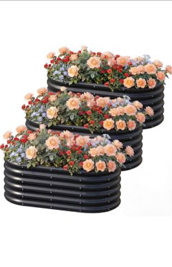 AHEONLAR 3 Pack 4×2×1.5ft Galvanized Raised Garden Bed Outdoor, Sturdy Planter Boxes for Vegetables, Fruits, Flowers and Plants, Easy Assembly, Grey