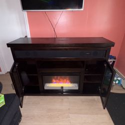 TV Stand with Electric Fireplace – Modern Dark Wood Finish