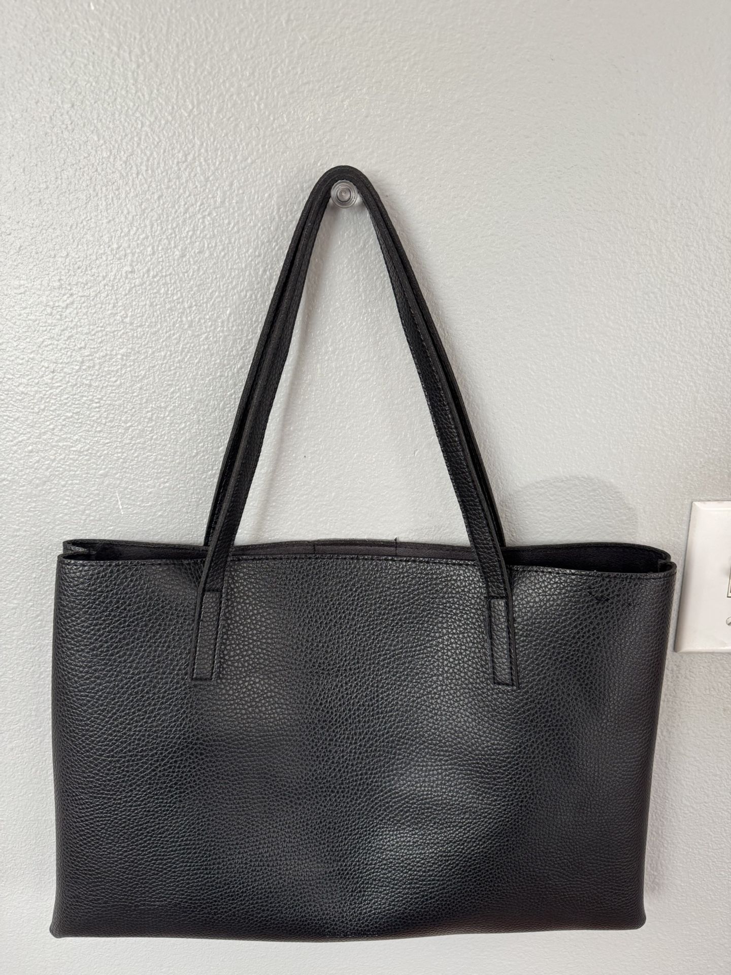 Vintage Vince Camuto Black & Gray Faux Leather Tote Bag / Handbag