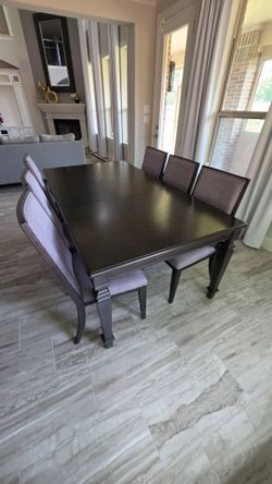 Dark Wood Dining Table with 6 Chairs