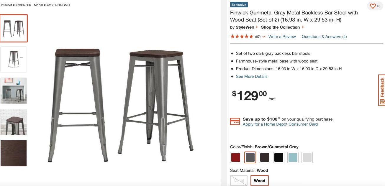 Bar Stool Finwick Gunmetal NEW