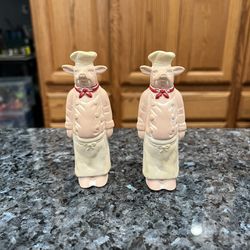 Vintage Chef Pig Terracotta Salt And Pepper Shakers.  Preowned 