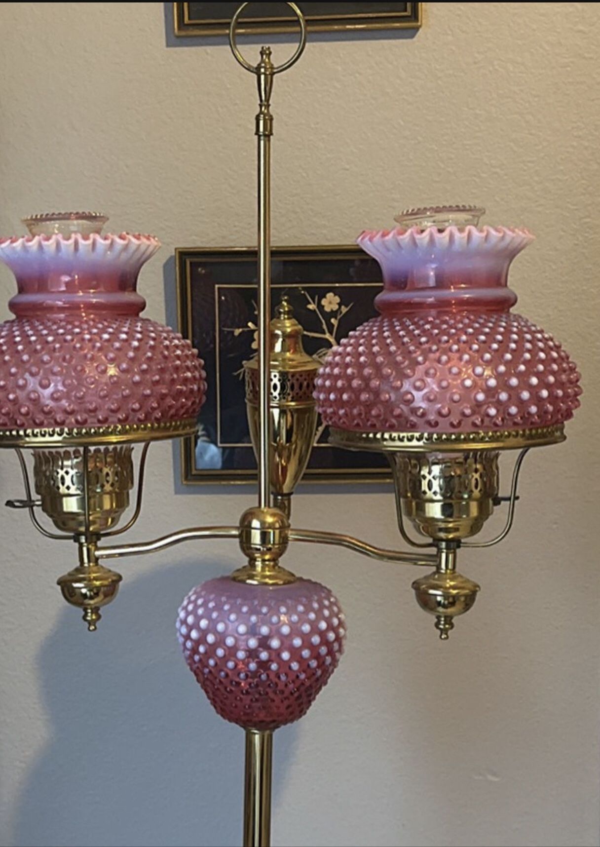 Fenton Cranberry Pink Opalescent Hobnail Floor Lamp $650