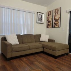 Brown Fabric Sectional Sofa with Chaise