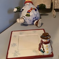 Xmas Snowman 5 Knife Cheese Spreader And Candle Holder