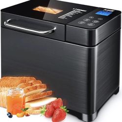 KBS 17-in-1 Bread Maker-Dual Heaters, 710W Bread Machine Stainless Steel with Gluten-Free, Dough Maker,Jam,Yogurt PROG, Auto Nut Dispenser,Ceramic Pan