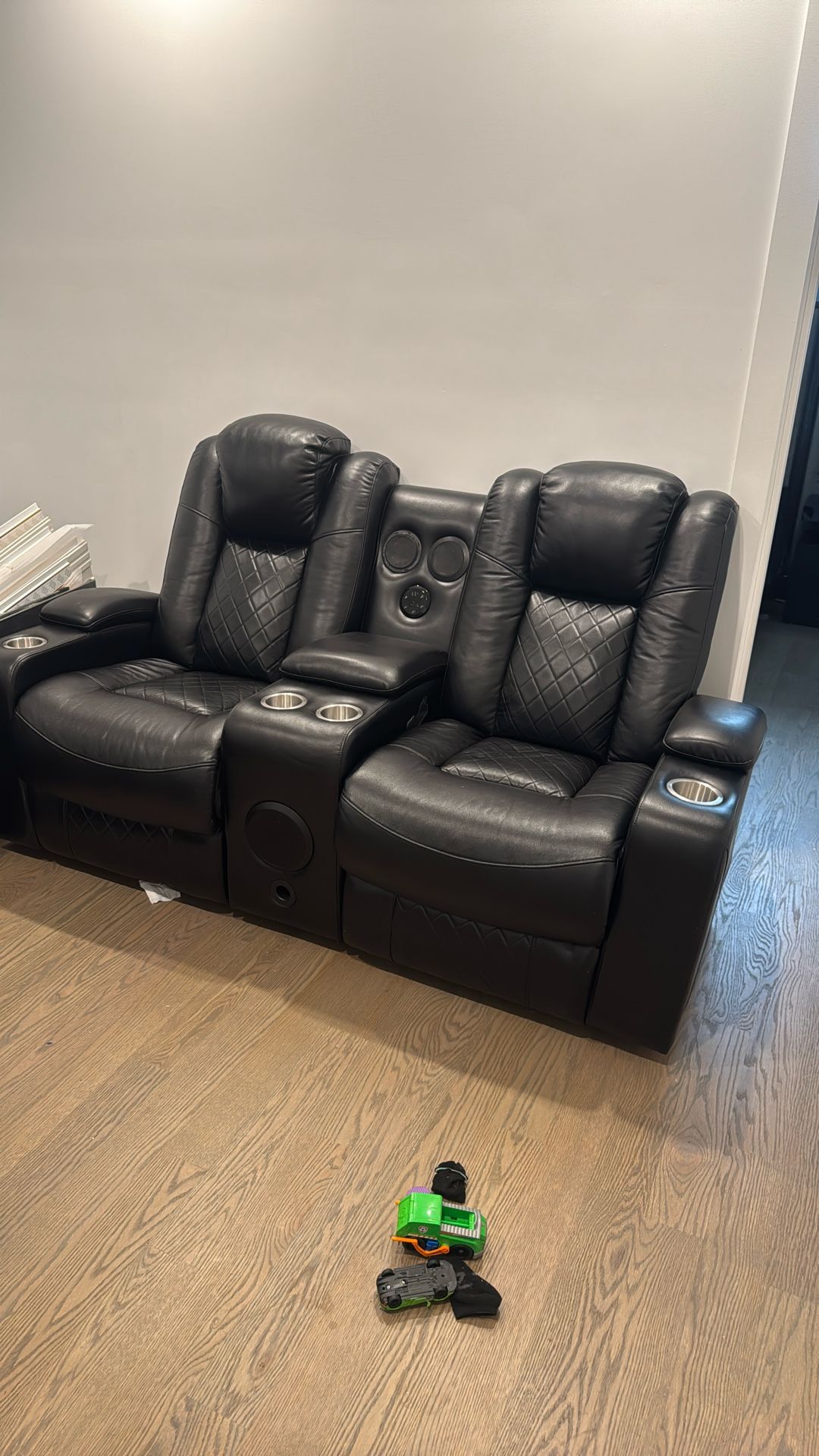 Breathable Leather Power Reclining with LED Lighting Sofa