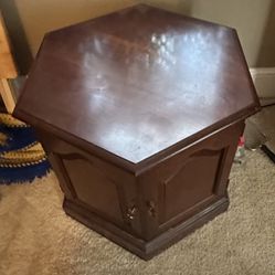 Solid wood Hexagon End Table With Double Doors