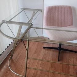 Gold And Glass L-Shaped Desk