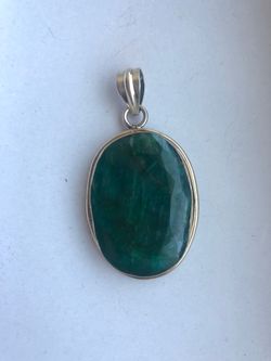 925 sterling silver natural emerald cabochon pendant