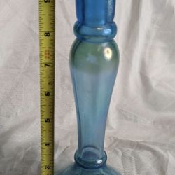 Lot Of 3 Cobalt Blue & Iridescent Blue Glass Candlesticks & Vases- Vintage- GUC!