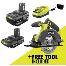 Tools, Batteries and Charger
RYOBI, ONE+ 18V Lithium-Ion Kit with 2.0 Ah and 4.0 Ah Batteries, Charger, and Free ONE+ 18V Cordless 5-1/2 in. Circular 