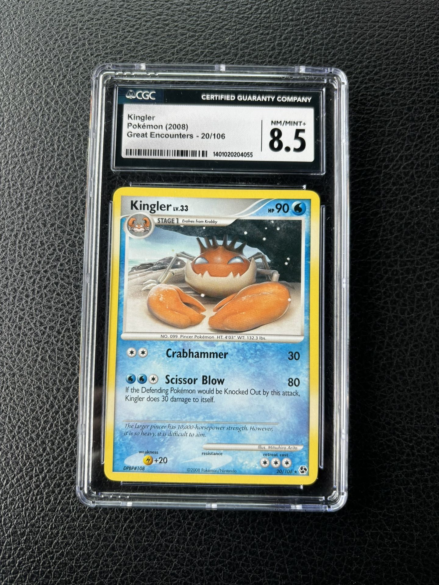 Pokemon KINGLER Great Encounters (2008): 20/106 ** Rare Graded Card** Mint 8.5