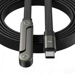 240W Invisible Stand Fast Charging Cable, 240W USB C to USB C Flat Cable 90 Degree Angled, Sideways Phone Type C Charger Cord (4.9FT) Compatible with 