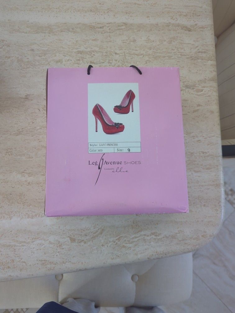 Leg Avenue 5" Glitter Red Pump With Black Bow Costume Heels Size 9