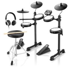 Donner DED-80 Electronic Drum Set with 4 Quiet Mesh Pads, 180+ Sounds, 2 Pedals, Throne, Headphones, Sticks, and Melodics Lessons 