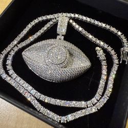 Moissanite Tennis Chain & Evil Eye Pendant 