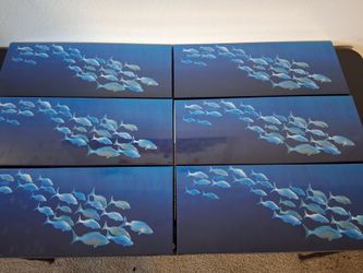Fish in Ocean Painting Glossy Canvas Print! 8 × 20 - NEW