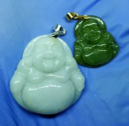 Burmese icy type A jadeite jade pendant lucky happy Buddha Duet 7.