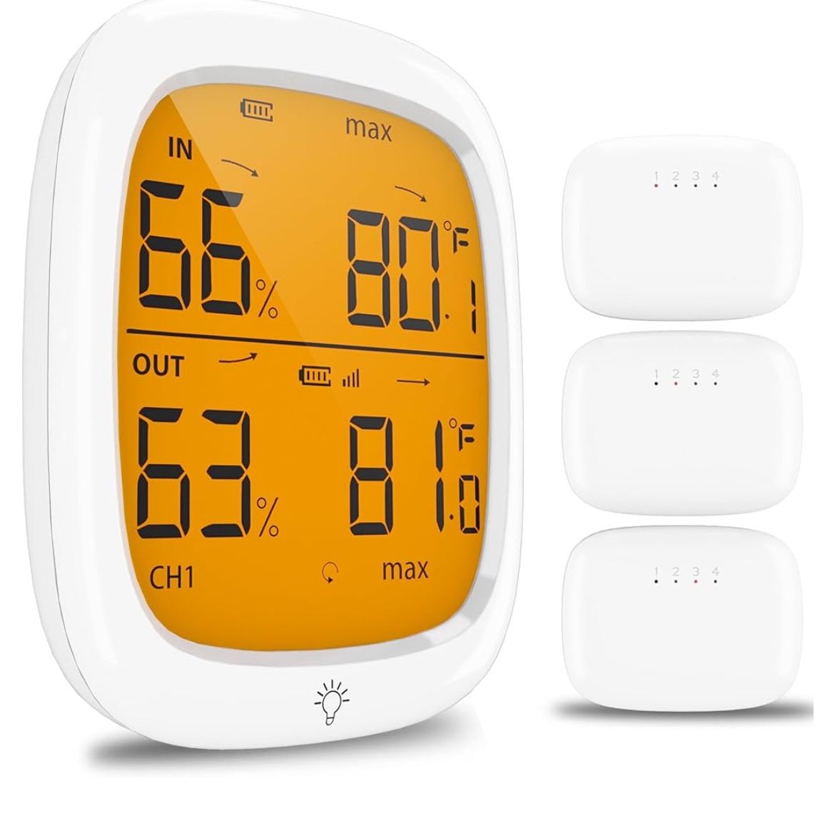 Indoor Outdoor Thermometer Wireless, Digital Display Thermometer Humidity Monitor with 330ft Range 3 Channels Sensor and LCD Backlight 