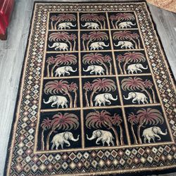 5’5” X 7’7” Elephant Print Area Rug Oriental Weavers of America Rosetta TIA BLACK EPC