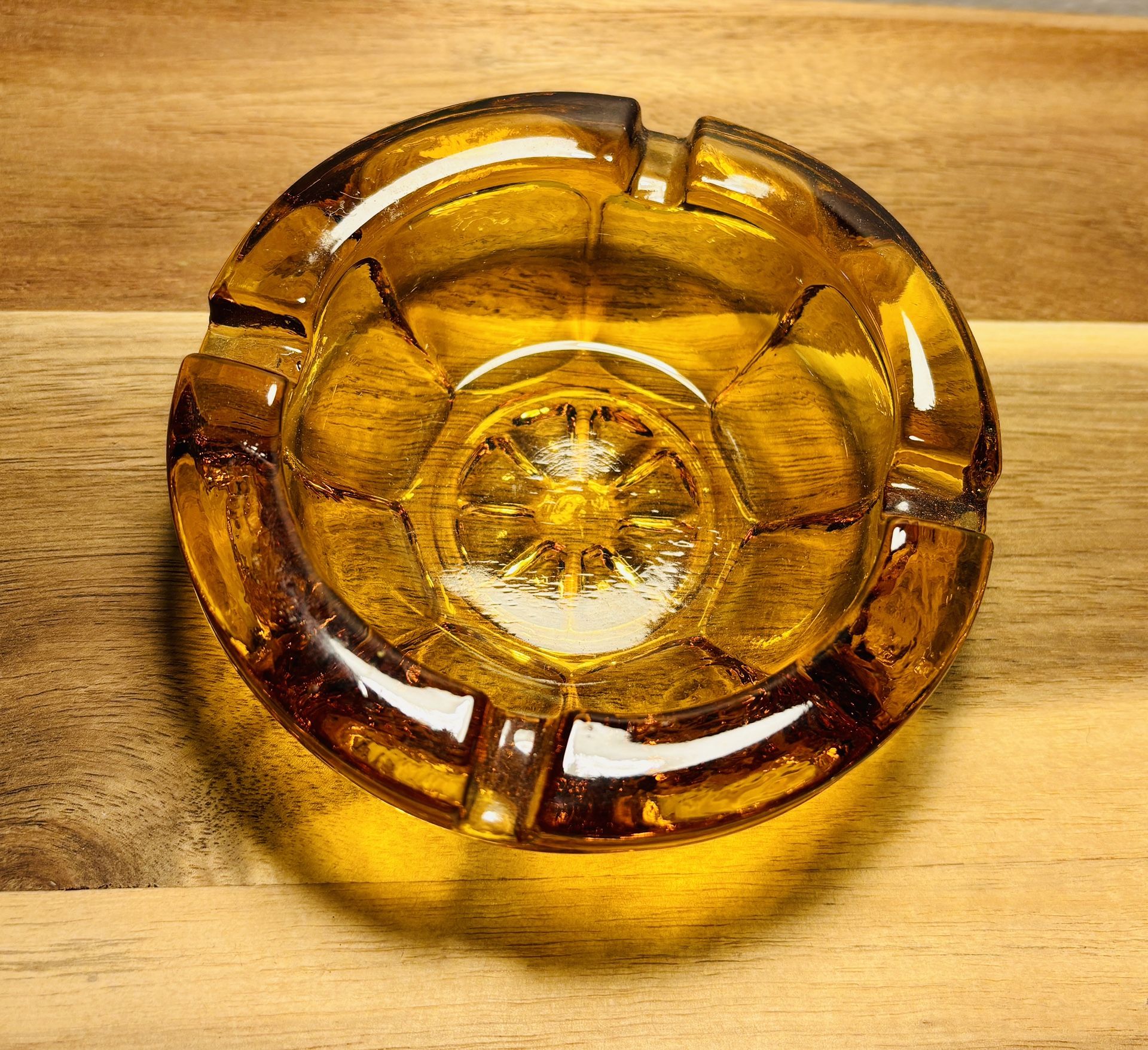 Vintage Small Amber Glass Ashtray