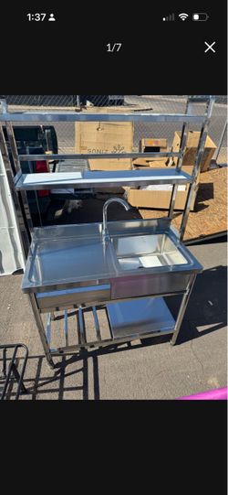 COMMERCIAL STAINLESS SINK W FAUCET NEW