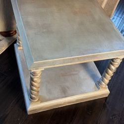Vintage Two-Tier Side Table Distressed StoneLook Accent Table