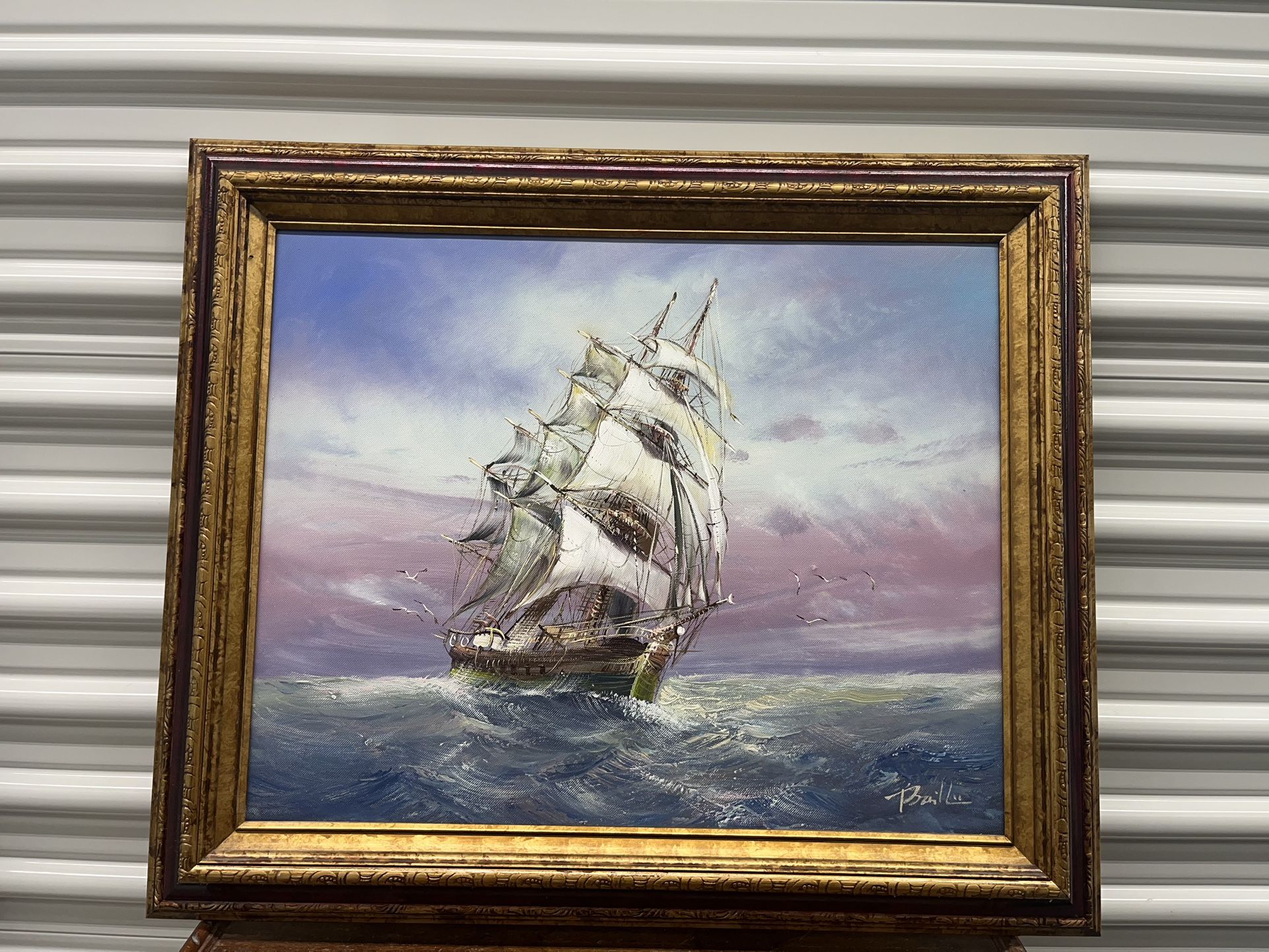 Beautiful Original Framed Ship Painting Signed By Baille